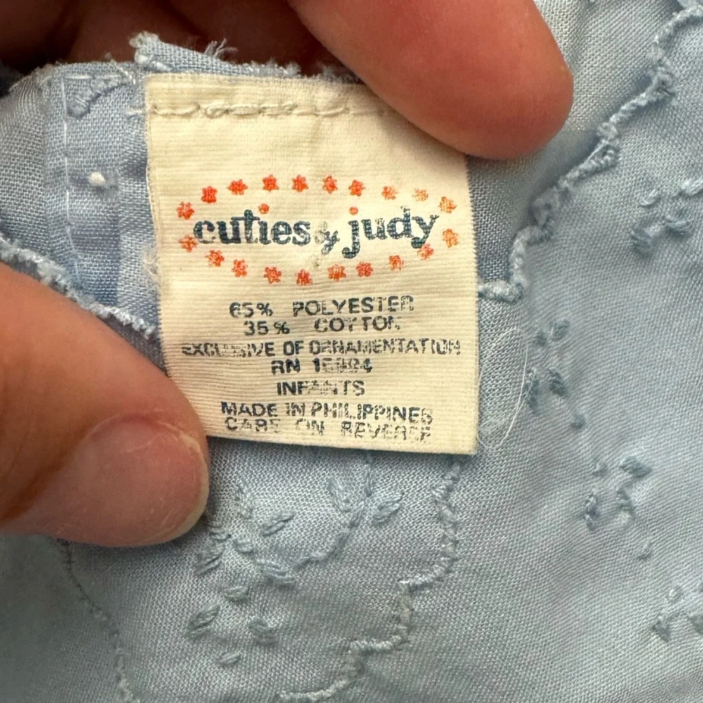 Cuties By Judy blue baby girls dress with embroidered‎ details and scalloped hem